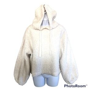 FOREVER 21 Contemporary Balloon Sleeves Pullover Hoodie Plush Teddy Jacket Sz S-